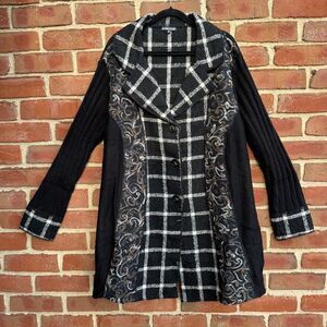 The Pyramid Collection Mixed Media Plaid Art To Wear Long Coat boho Womens 2X NE
